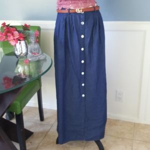 Button Down Navy Blue Denim Color Maxi Skirt 100% cotton Size Medium